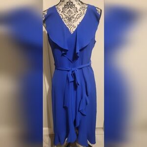 Kensie Royal Blue Flutter V‎ Neck Faux Wrap Dress Sz 6